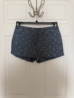 J. Crew Factory Chambray Polka Dot Mini Shorts | Size 2 | 100% Cotton